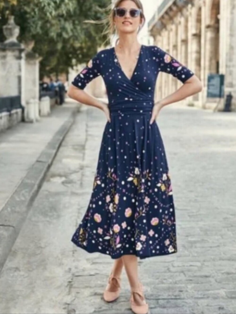 Boden Kassidy Jersey Midi Dress Blue Floral Size 12